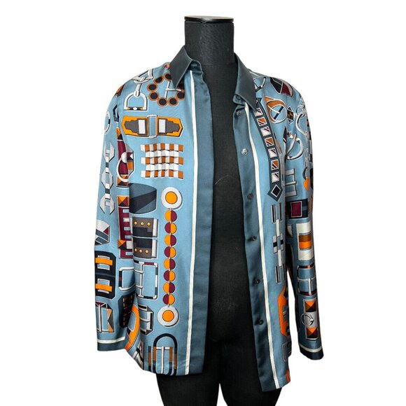 Hermes NWT Luxurious Silk Twill Buckles Blouse Shirt Size 38 Made In France - Picture 2 of 14